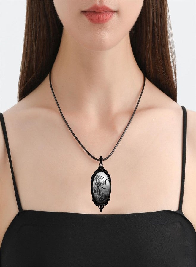 WCRAZYE Gothic Bat Necklace for Men Women Vintage Gothic Rope Chain Witch Bat Choker Dark Punk Style Glass Pendant Necklace Victoria Emboss Cameo Necklace Mystic Witch Halloween Jewelry Gift Accessories (Style 1) - Image 2
